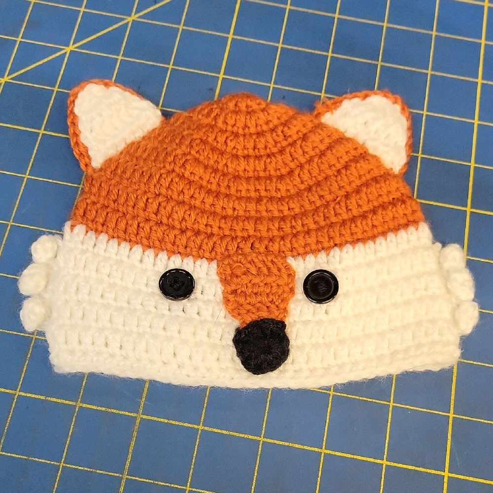 So Adorable Crochet Fox 14" Beanie  0-6mths New